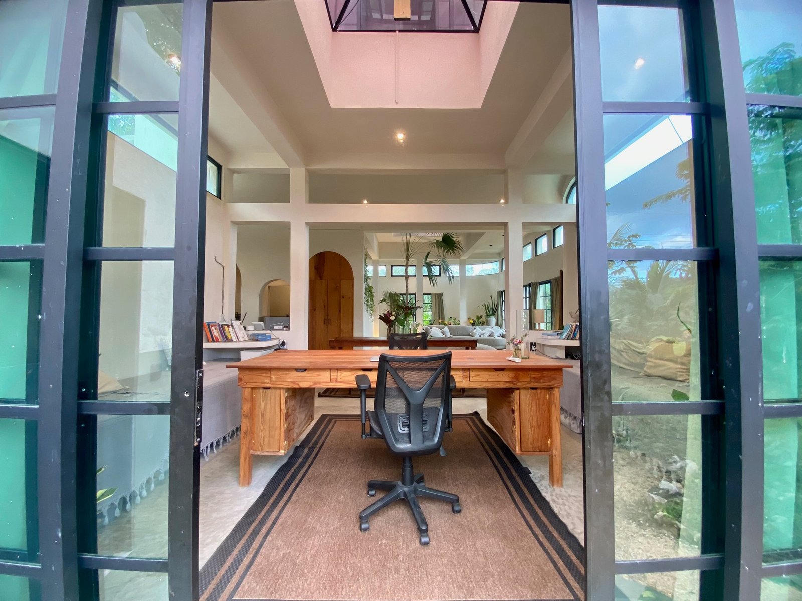 Casa Blanca office seen through open French doors, Rancho Verde Tulum, Tulum, Mexico