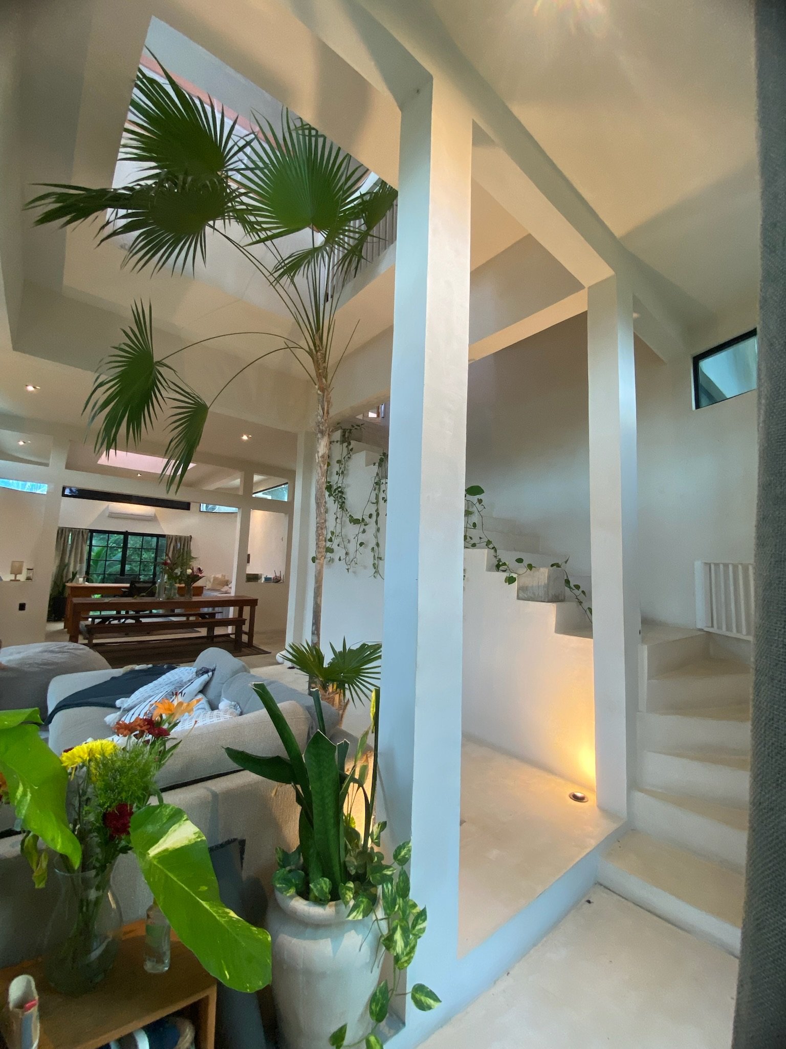 Casa Blanca staircase and entrance with plants, Rancho Verde Tulum, Tulum, Mexico
