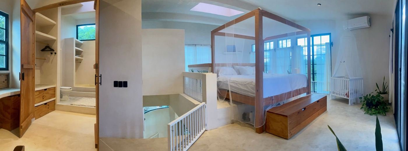 Bedroom loft with walk-in closet and ensuite bathroom, Rancho Verde Tulum, Tulum, Mexico