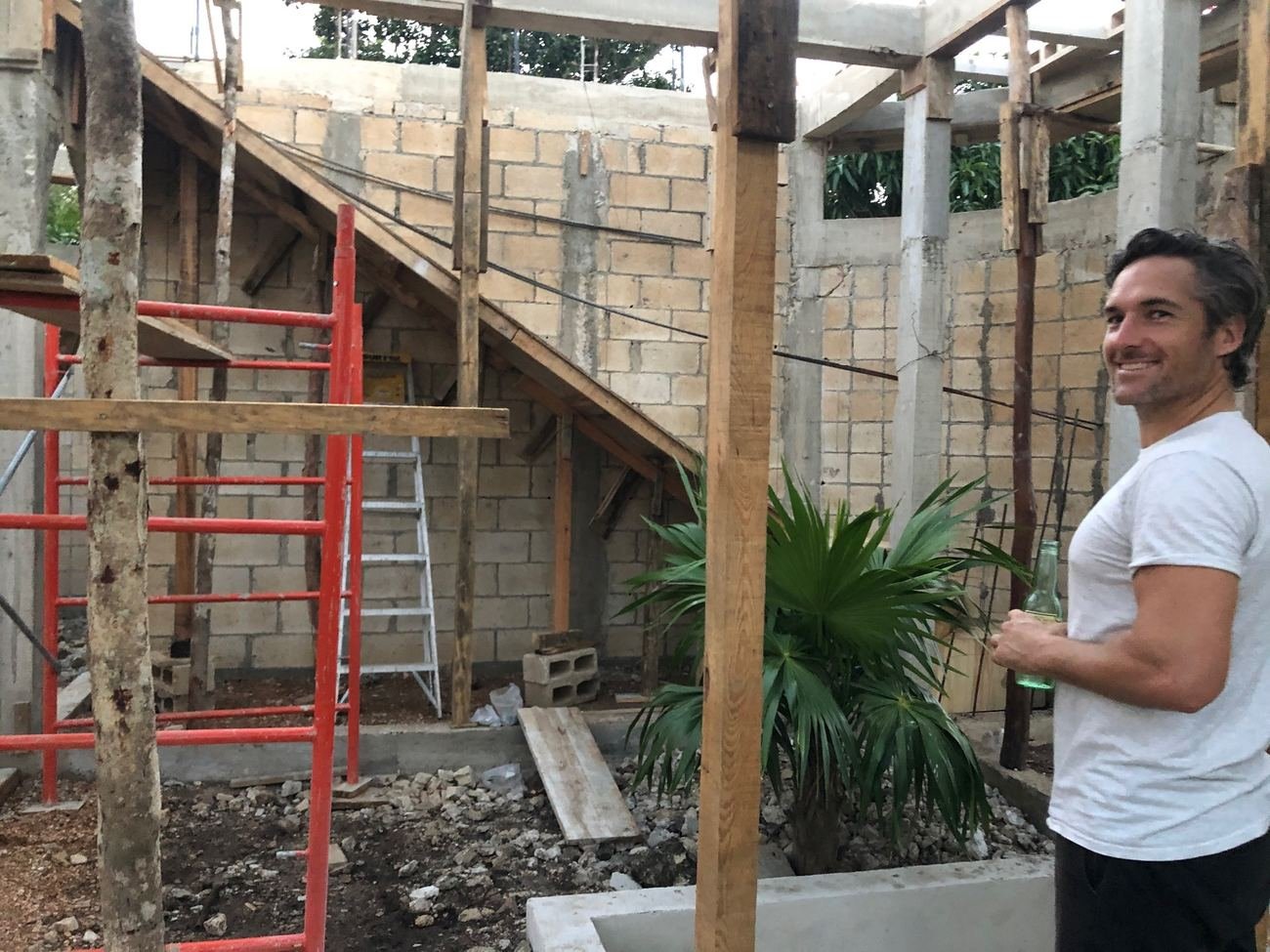Casa Blanca during concrete block construction, before, Rancho Verde Tulum, Tulum, Mexico