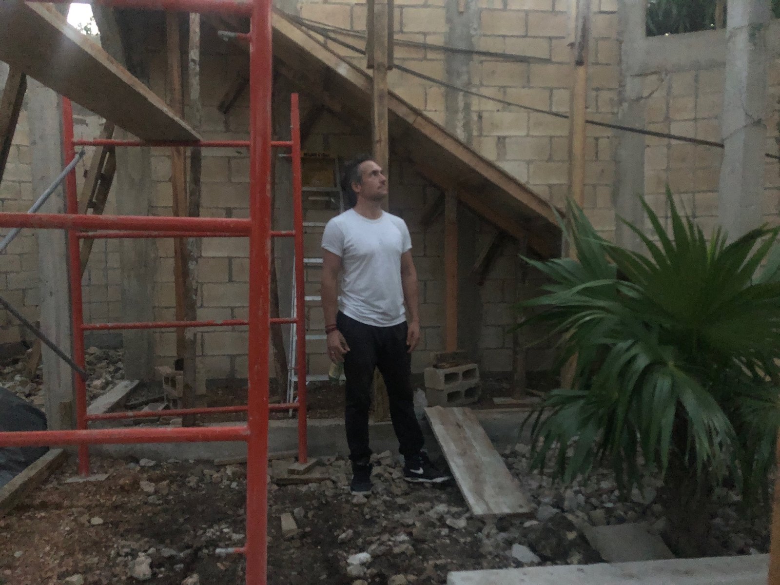Casa Blanca roofline inspection during construction, Rancho Verde Tulum, Tulum, Mexico