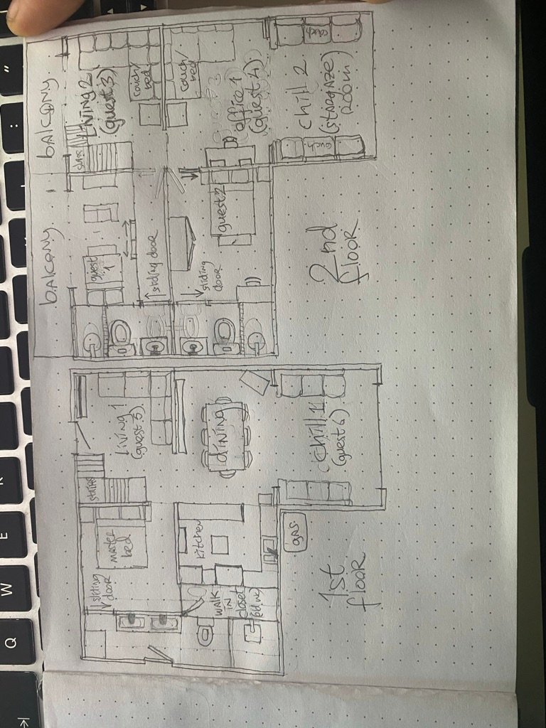 Furnished floor plans of both levels of a guest house, Rancho Verde Tulum, Tulum, Mexico