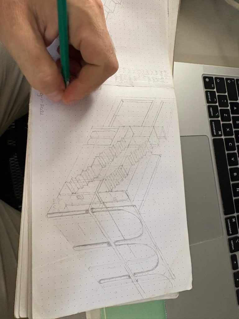 Isometric drawing of a concrete staircase, Rancho Verde Tulum, Tulum, Mexico