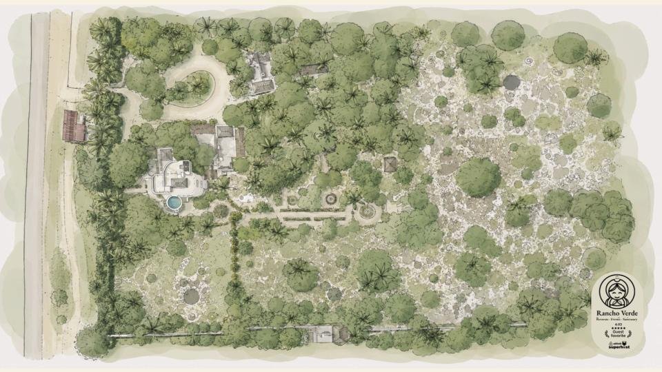 Illustrated map of Rancho Verde Tulum from above, Rancho Verde Tulum, Tulum, Mexico
