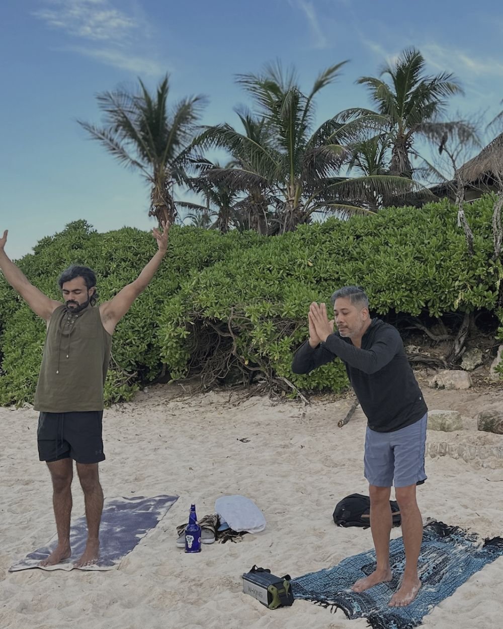 Sunrise yoga and breathwork session on a Tulum beach during the Purpose Reset Retreat