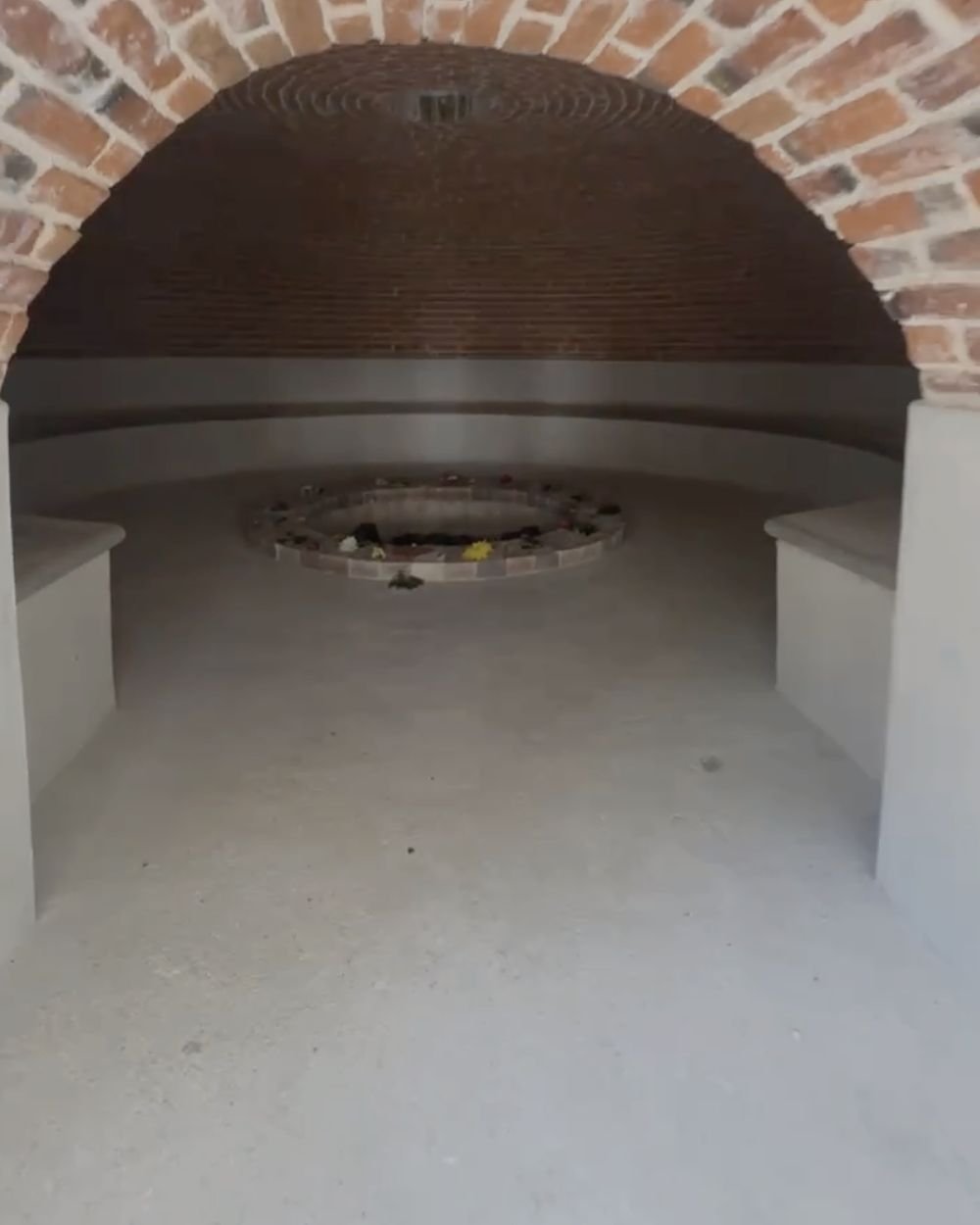 Inside the brick temazcal sweat lodge at Rancho Verde Tulum